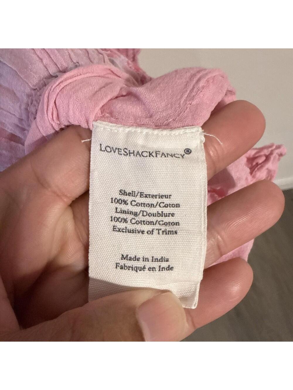 $475 LoveShackFancy Pink "Miri" Dress w/ Square Smocked Bodice Ruffle Hem - LRG - Picture 11 of 11